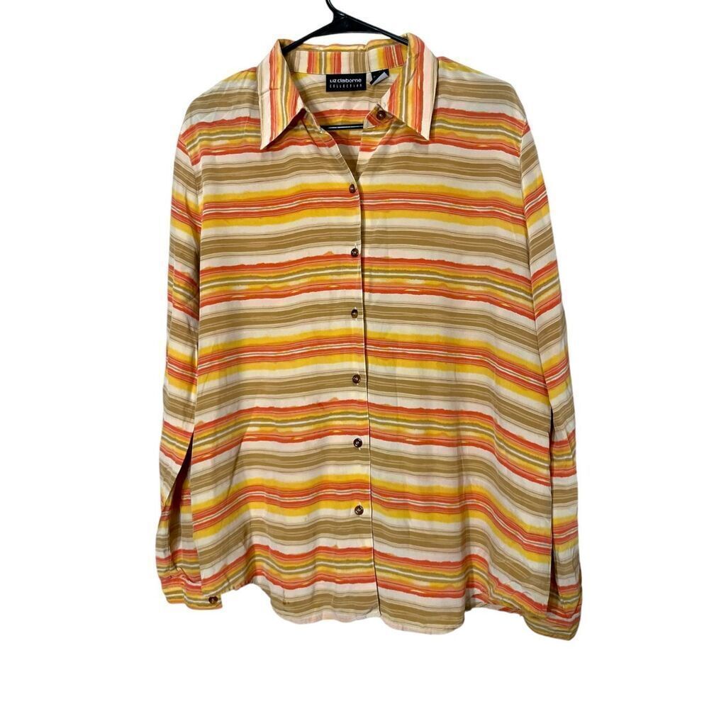 Liz Claiborne 100% SilkāStriped Long Sleeve Button Down Blouseā Size 12